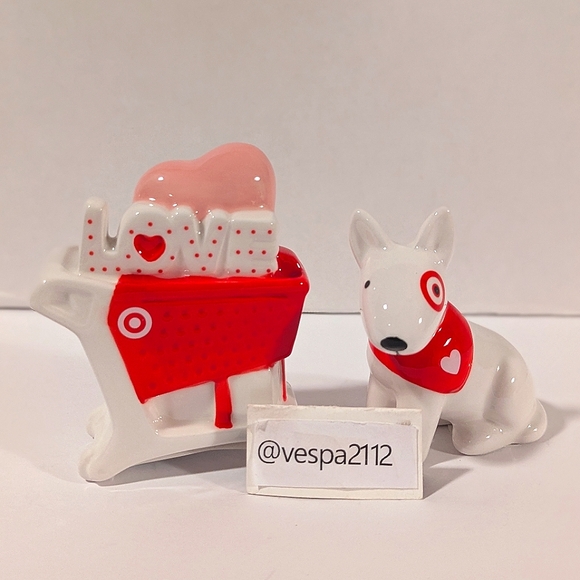Target Spritz Valentines Bullseye Dog & Shopping Cart Ceramic Figure Set 2025 - Picture 1 of 6
